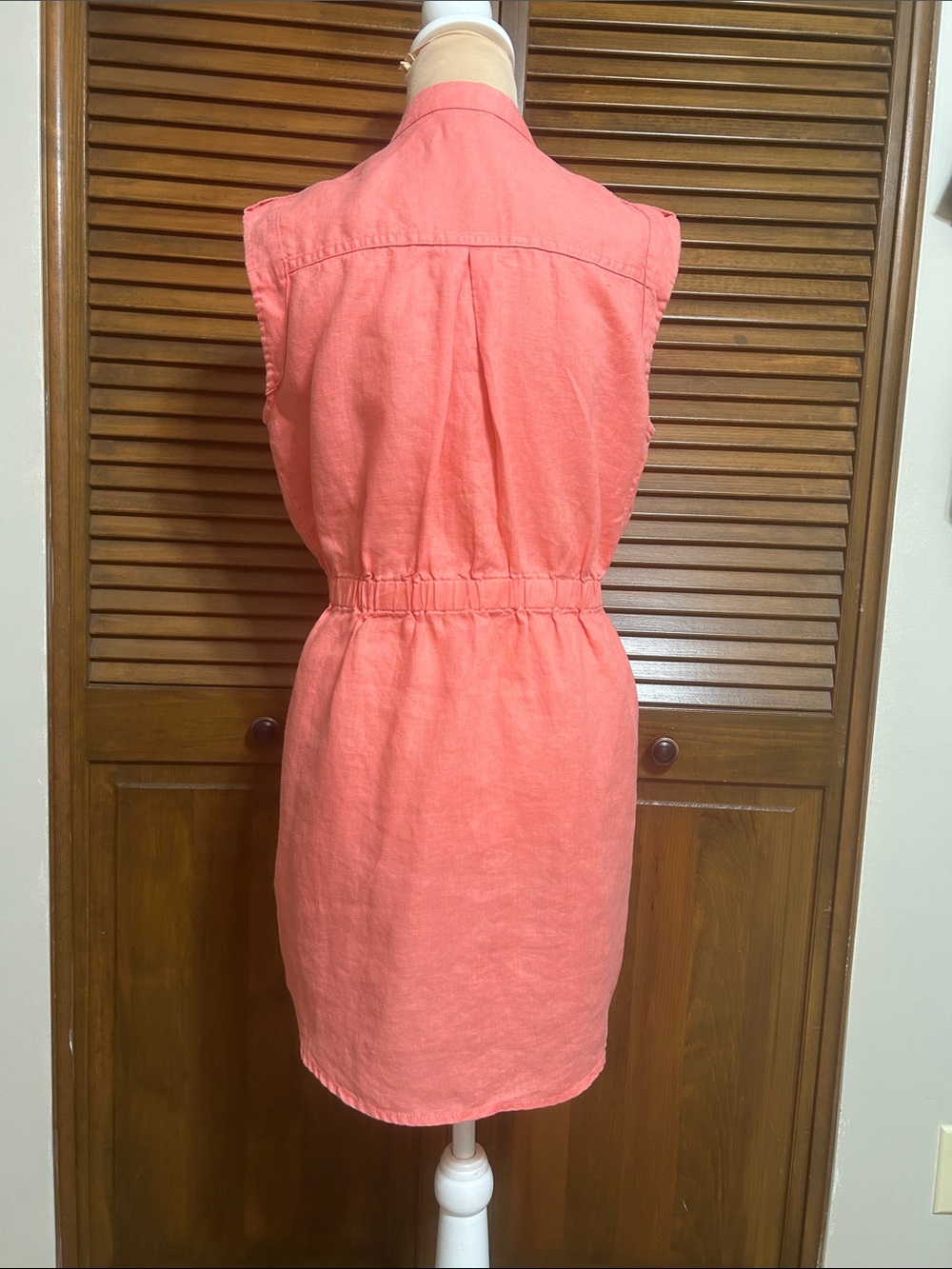 Guess Coral Snap Button Front Sleeveless Utility Linen-Cotton Dress Size M - Picture 3 of 7